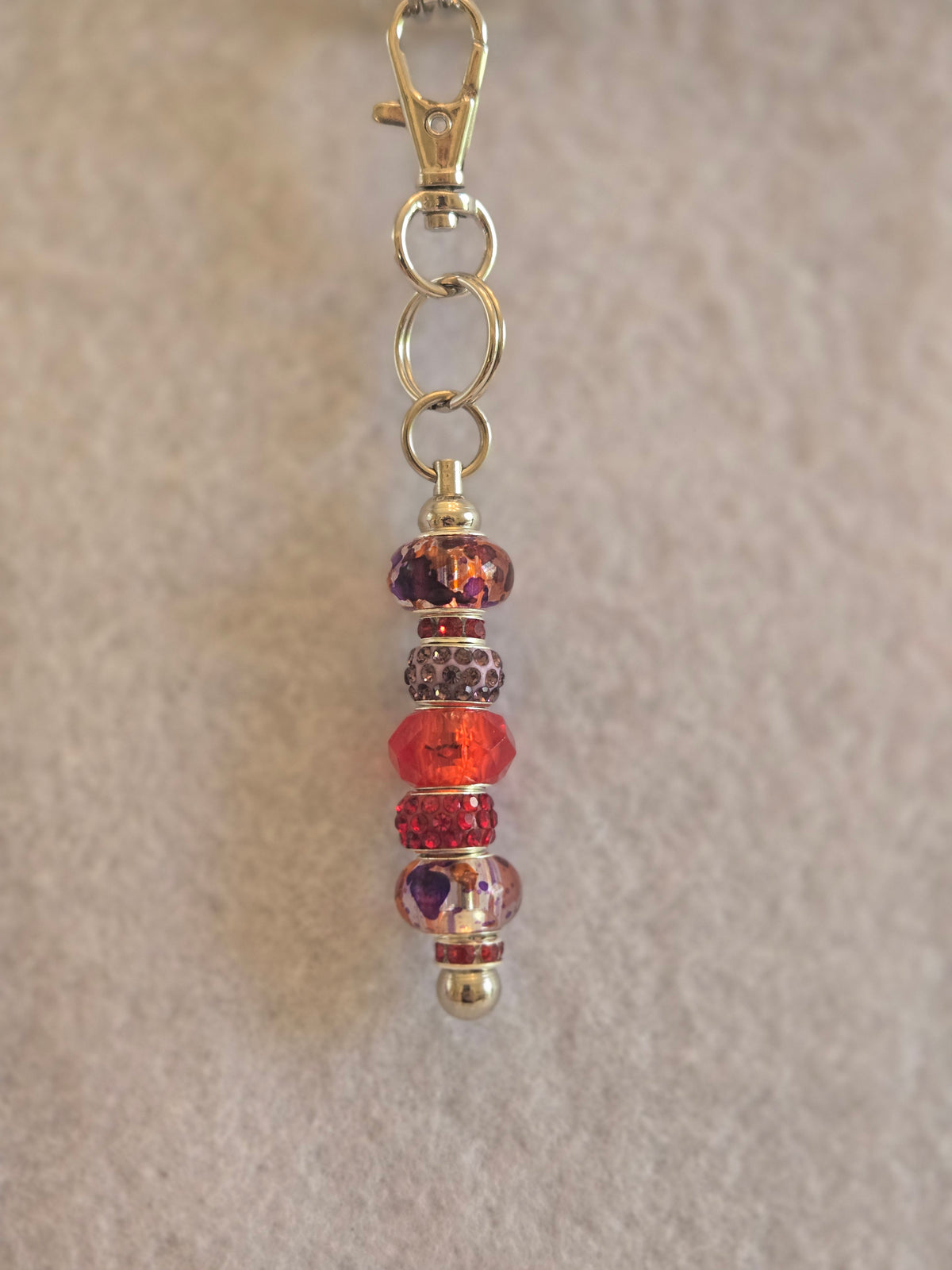 GS8 Purple and Red Beaded Keychain in Silver