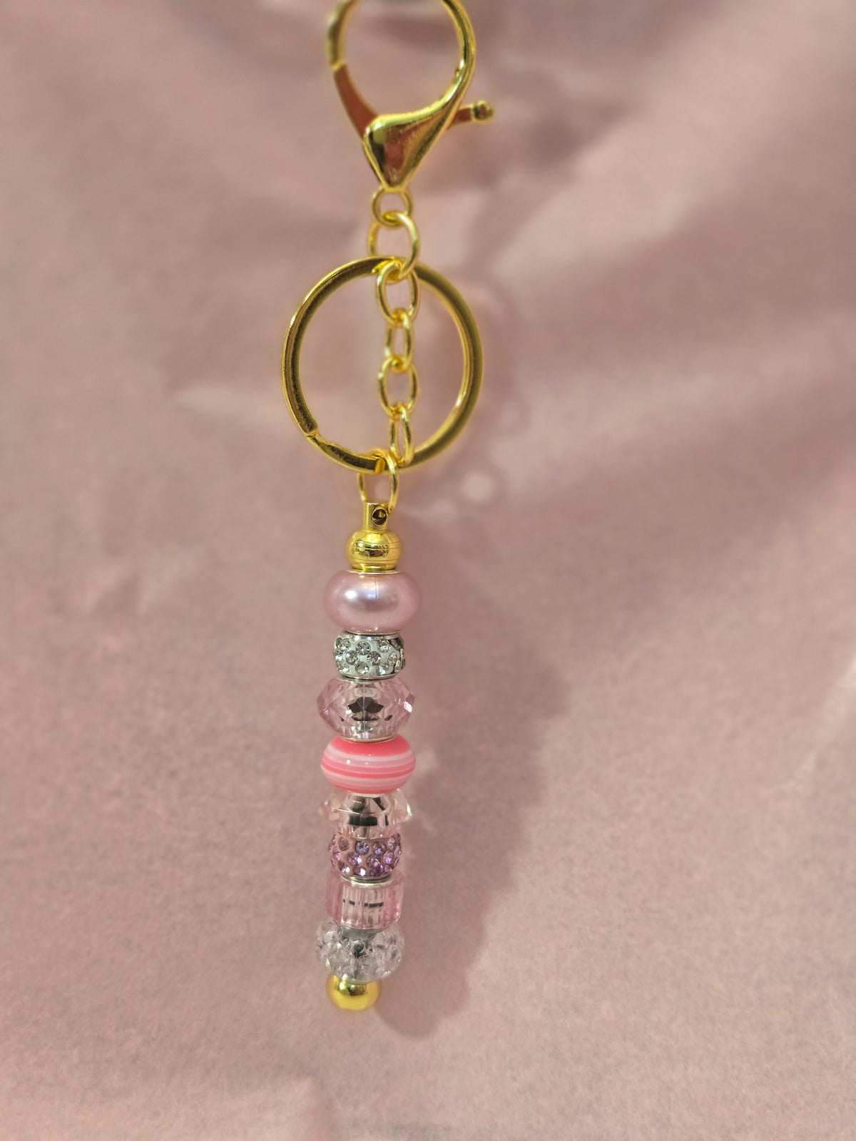 K1 Light Pink with Gold Beaded Keychain