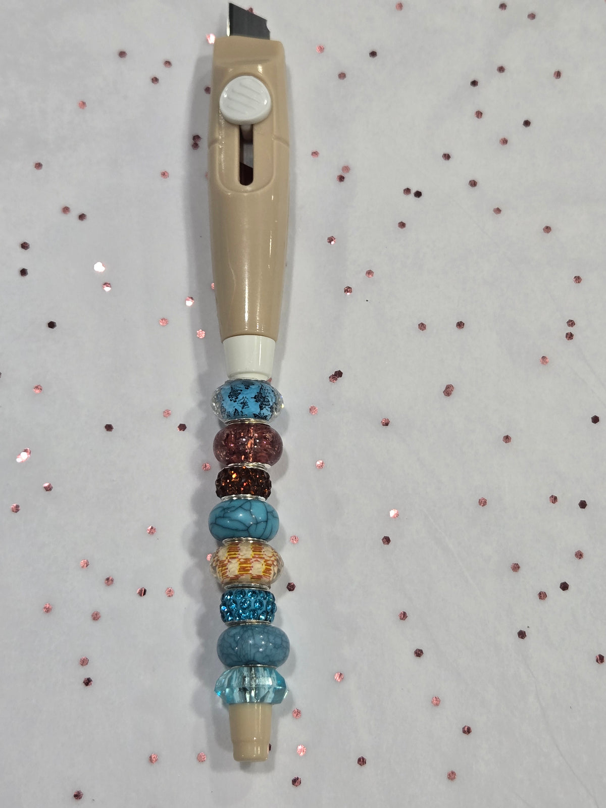 BC13 Brown and Teal Beaded Box Cutter