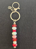 SL6 Red and White Beaded Keychain