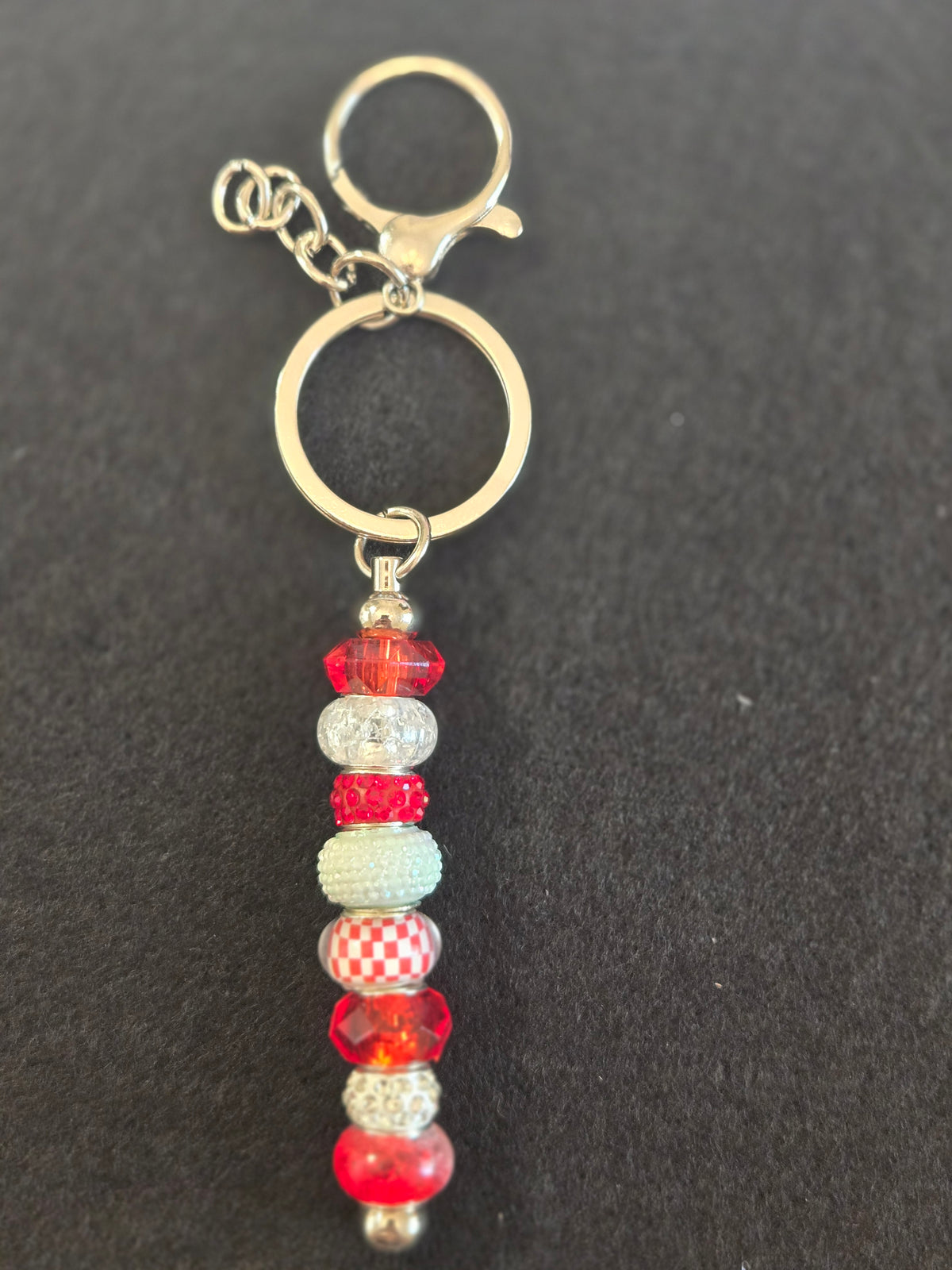 SL6 Red and White Beaded Keychain