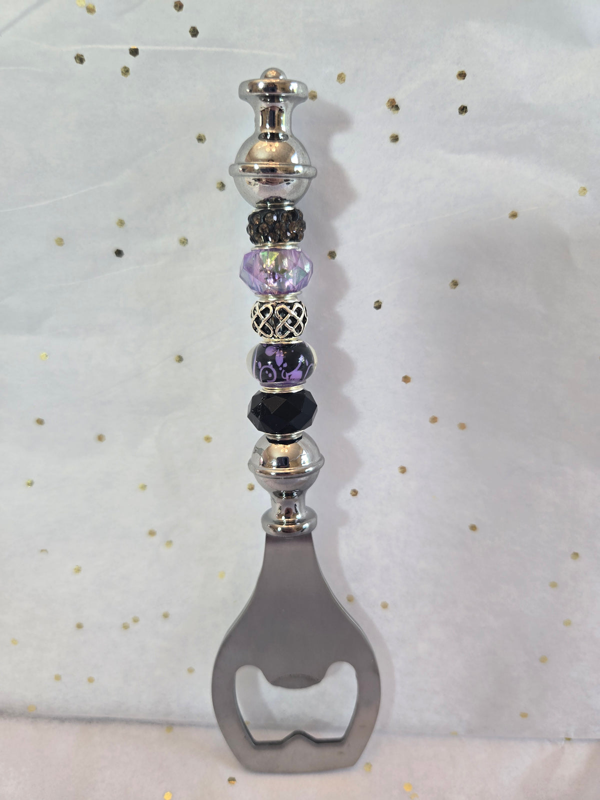 BO4 Black and Purple Beaded Bottle Opener