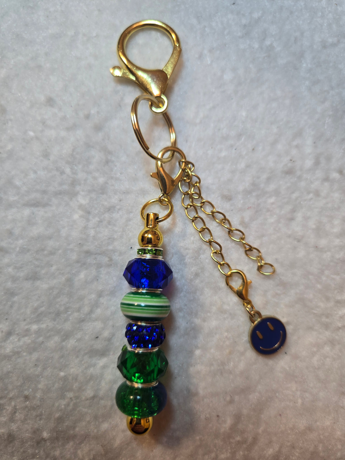GS9 Blue and Green Beaded Keychain with smiley face
