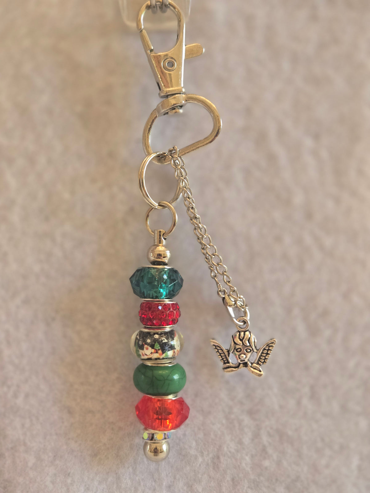 GS4 Christmas Beaded Keychain in Silver with Angel Charm