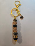GL14 Black and Brown Beaded Keychain with smiley face