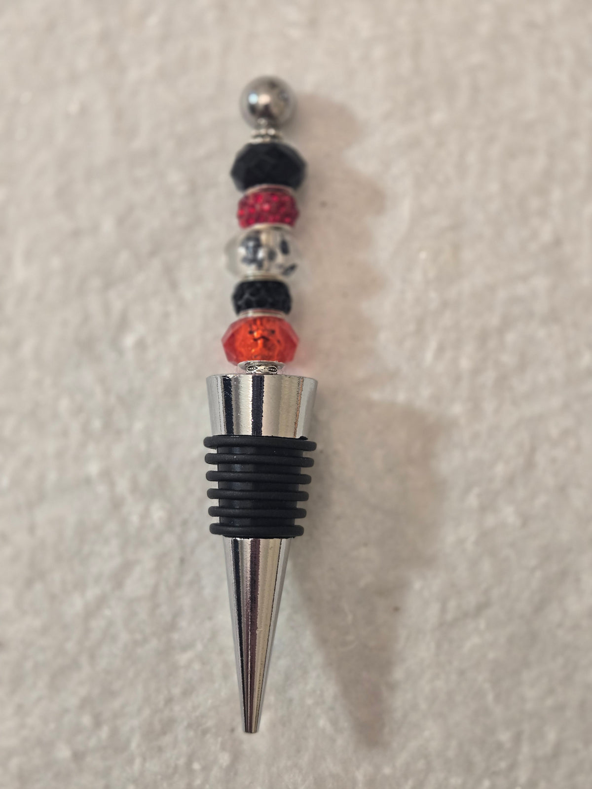 W4 Black, White, and Red Beaded Wine Bottle Stopper