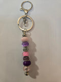 SL27 Pink, Purple, and Silver Beaded Keychain (a)