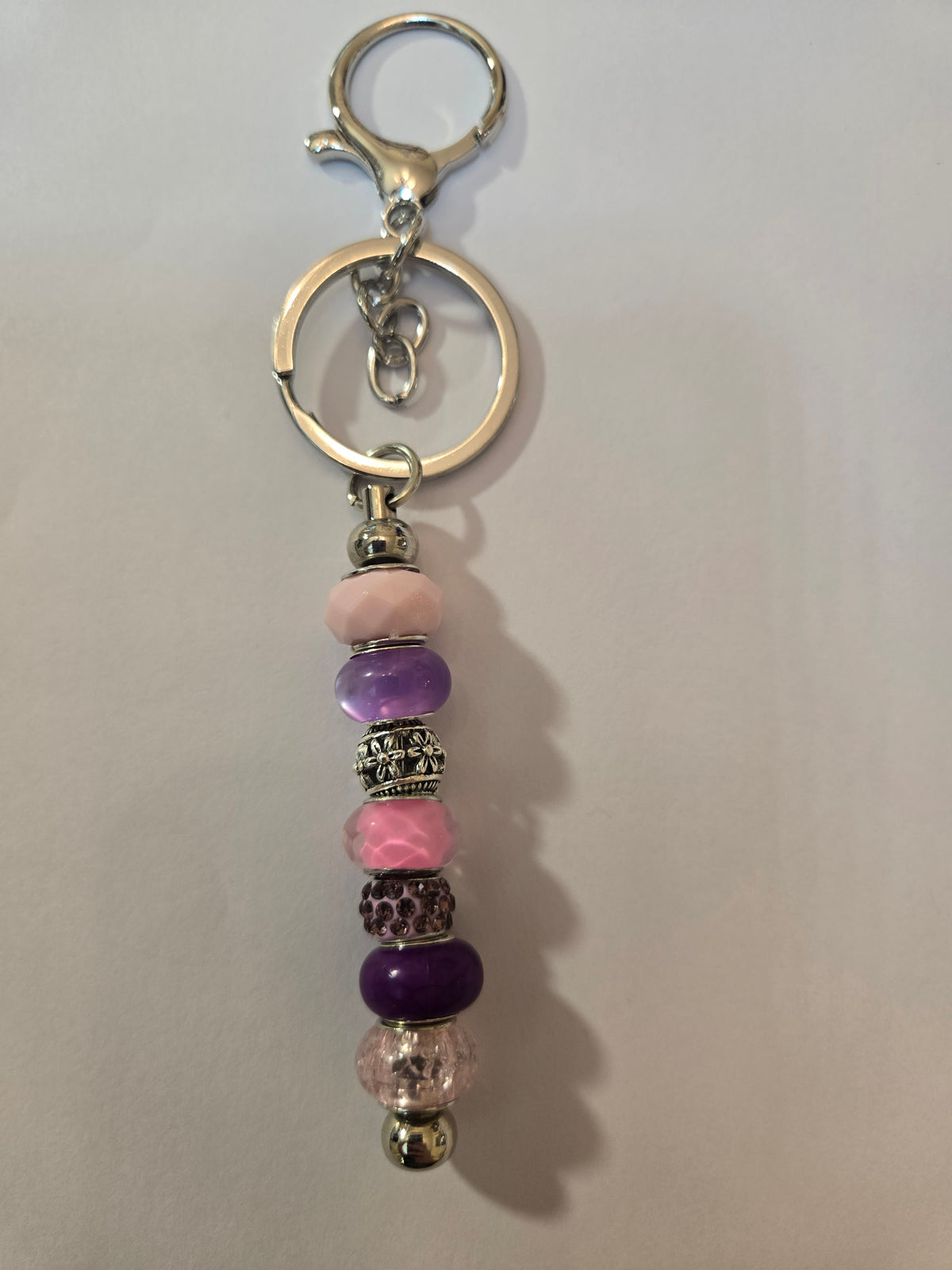 SL27 Pink, Purple, and Silver Beaded Keychain (a)