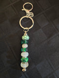 SL36 Stand Up and Cheer Green and White Beaded Keychain