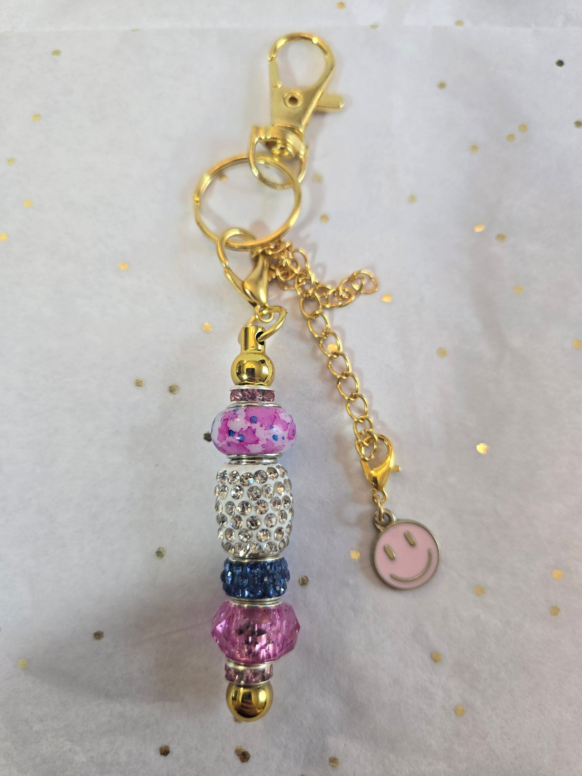 GS13 Pink, White, and Blue Short Beaded Keychain