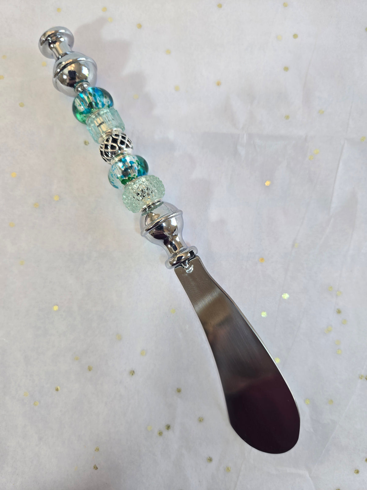 BK4 Teal and Silver Beaded Butter Knife