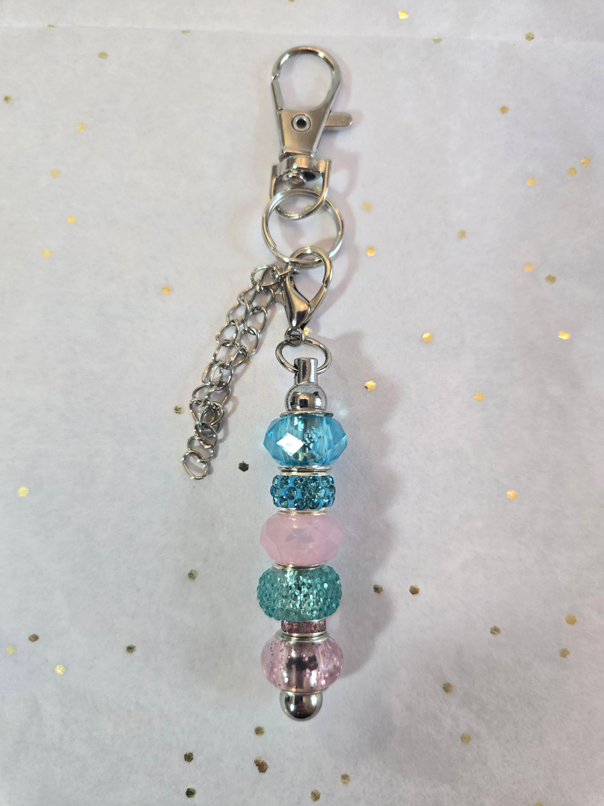 GS15 Pink and Light Blue Short Beaded Keychain