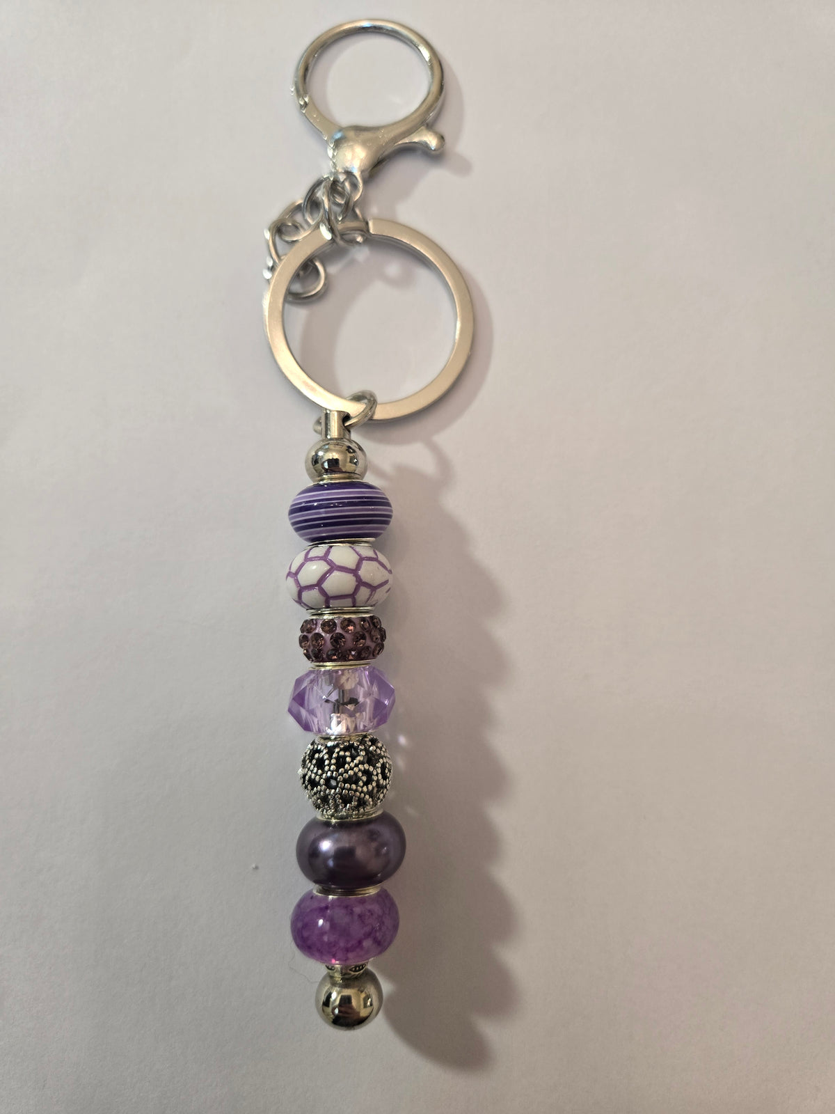 SL25 Purple And White Beaded Keychain