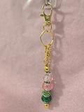 KD1 Pink and Green Short Beaded Keychain in Gold