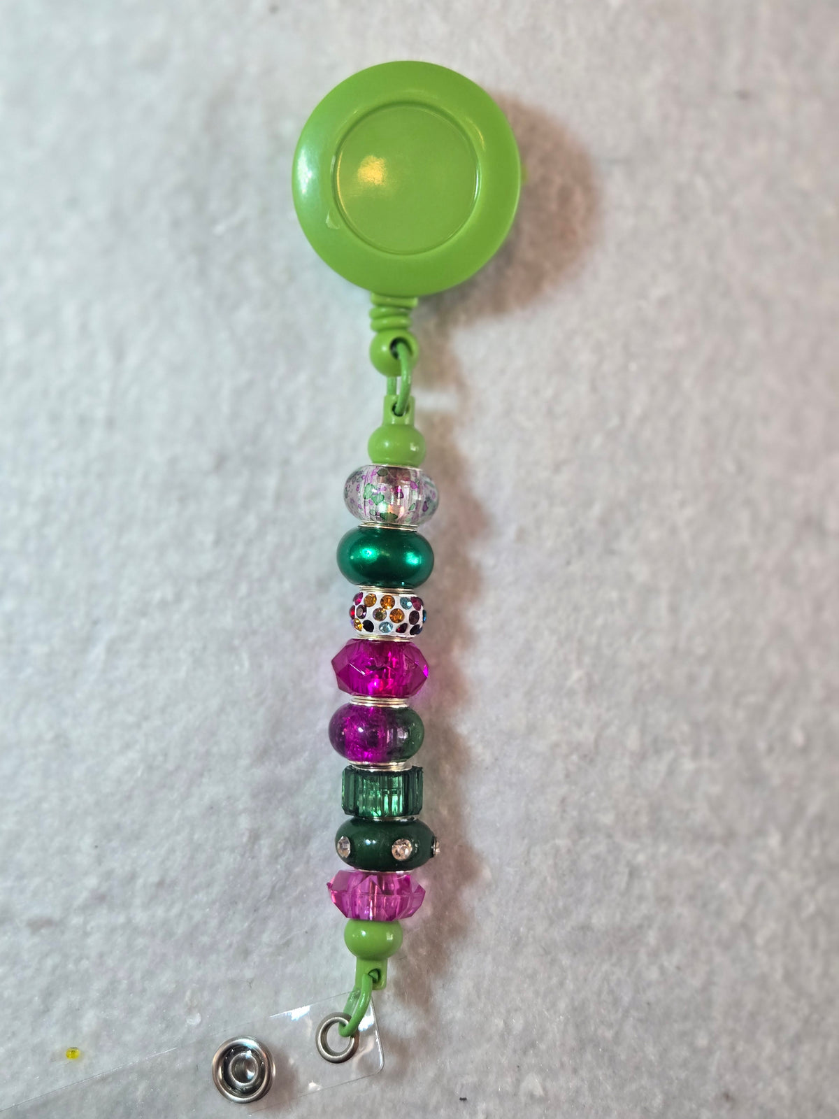 BH6 Magenta and Green Beaded Badge Holder (Green Holder)