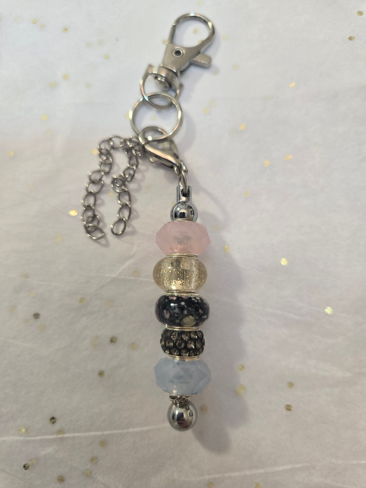 GS11 Pastel and Black Beaded Keychain in Silver