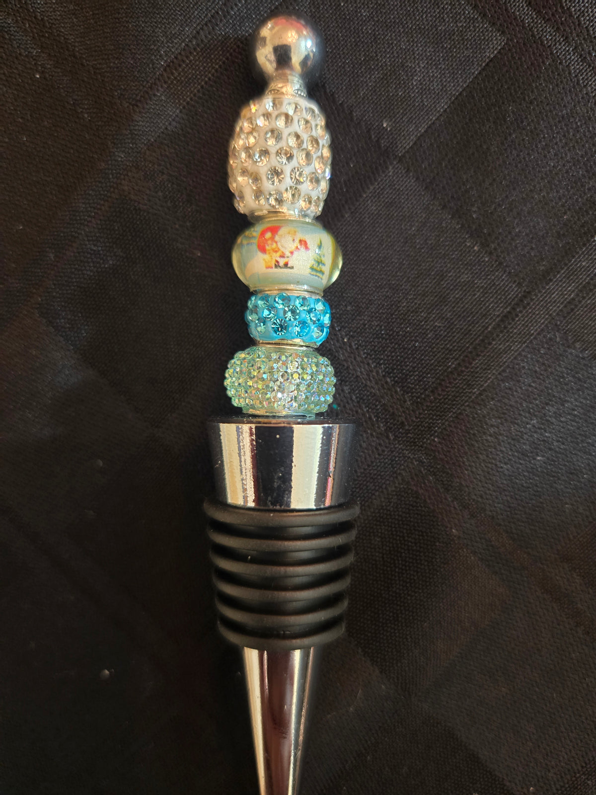 W15 Turquoise Christmas Beaded Wine Bottle Stopper