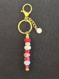 GL3 Red and White Beaded Keychain with smiley face