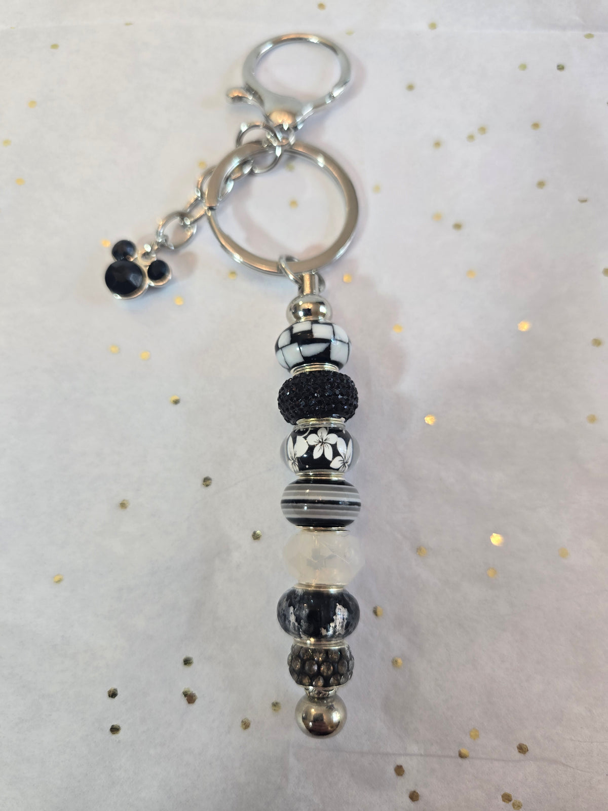 SL33 Black and White with Mickey Beaded Keychain