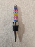 W1 Pink, Yellow, Blue Beaded wine bottle stopper