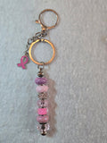 K3 Pink Long Beaded Keychain in Silver