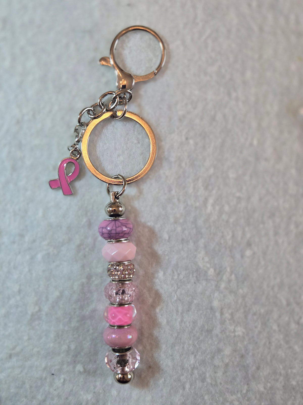 K3 Pink Long Beaded Keychain in Silver