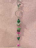 KD3 Pink and Green Long  Beaded Keychain with butterfly