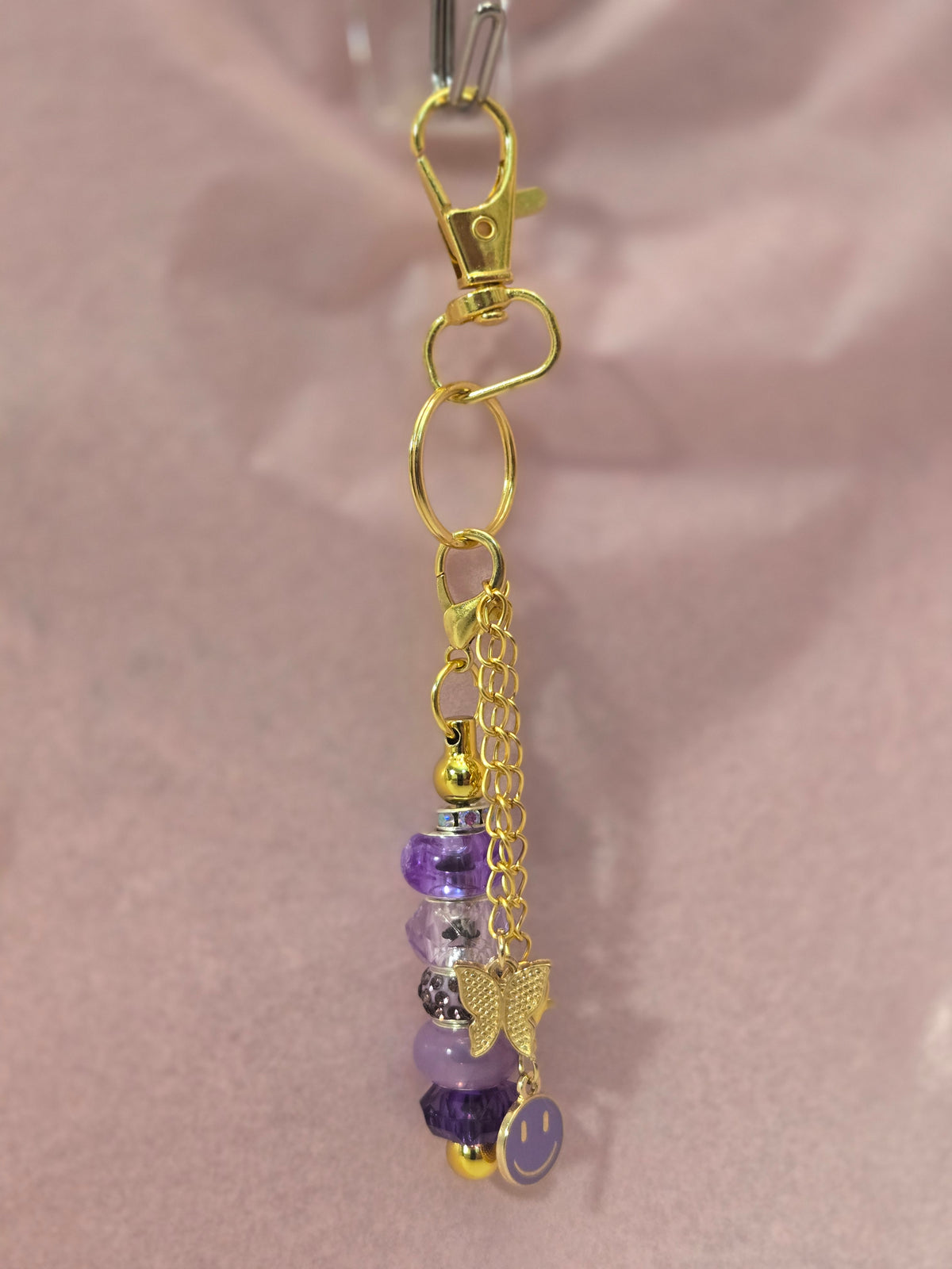 D2 Purple Beaded Keychain with Charms in Gold (short)