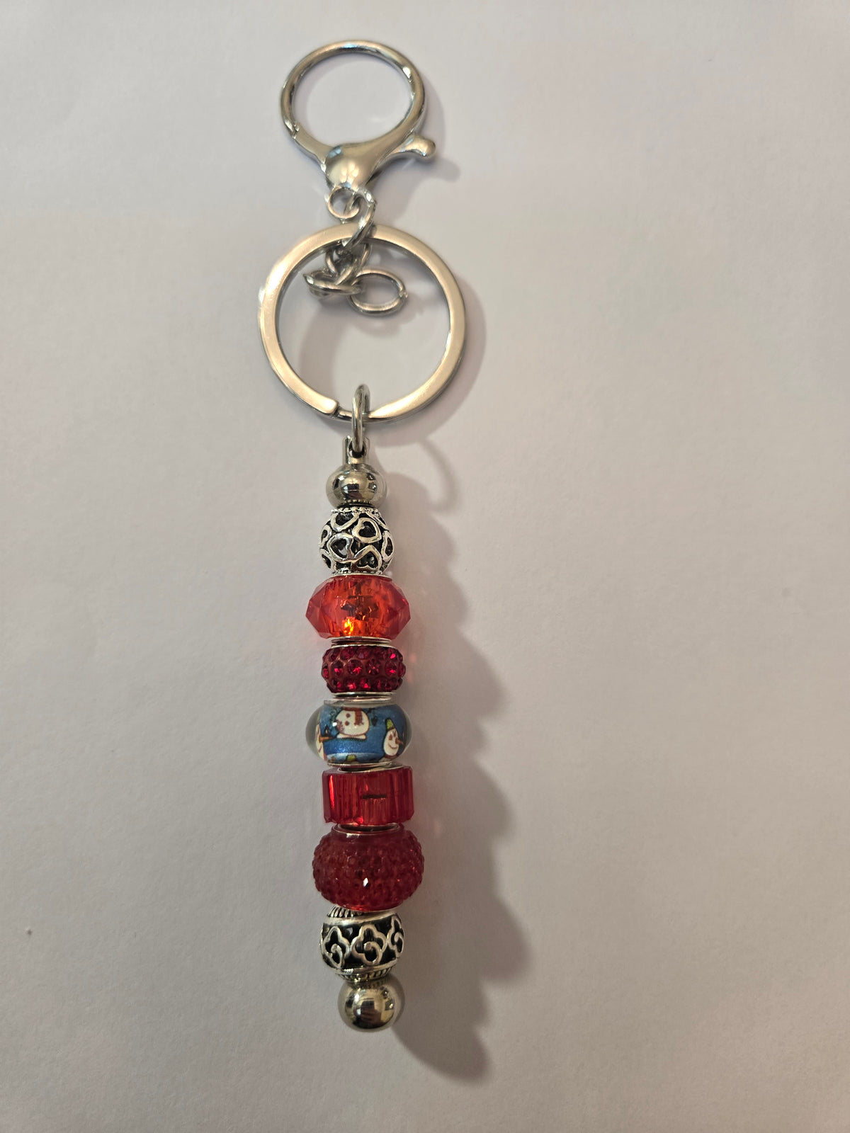 SL19 Red and Snowman Beaded Keychain
