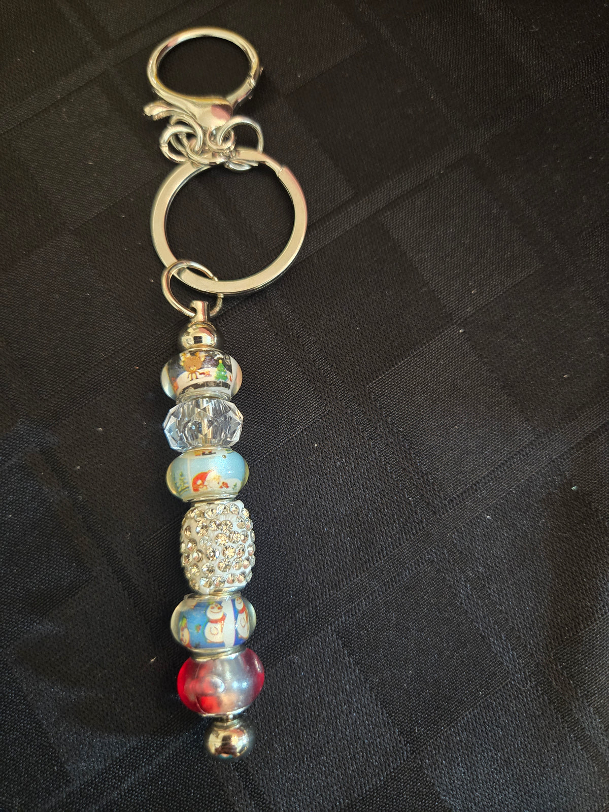 SL38 Blue Christmas Beaded Keychain