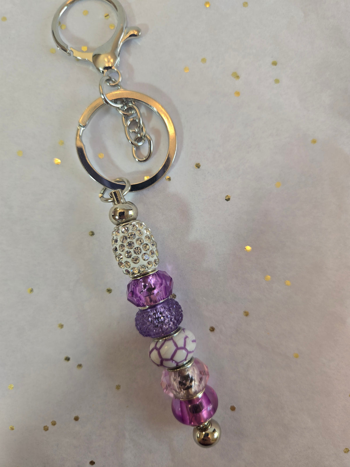 SL32 Purple and White Beaded Keychain