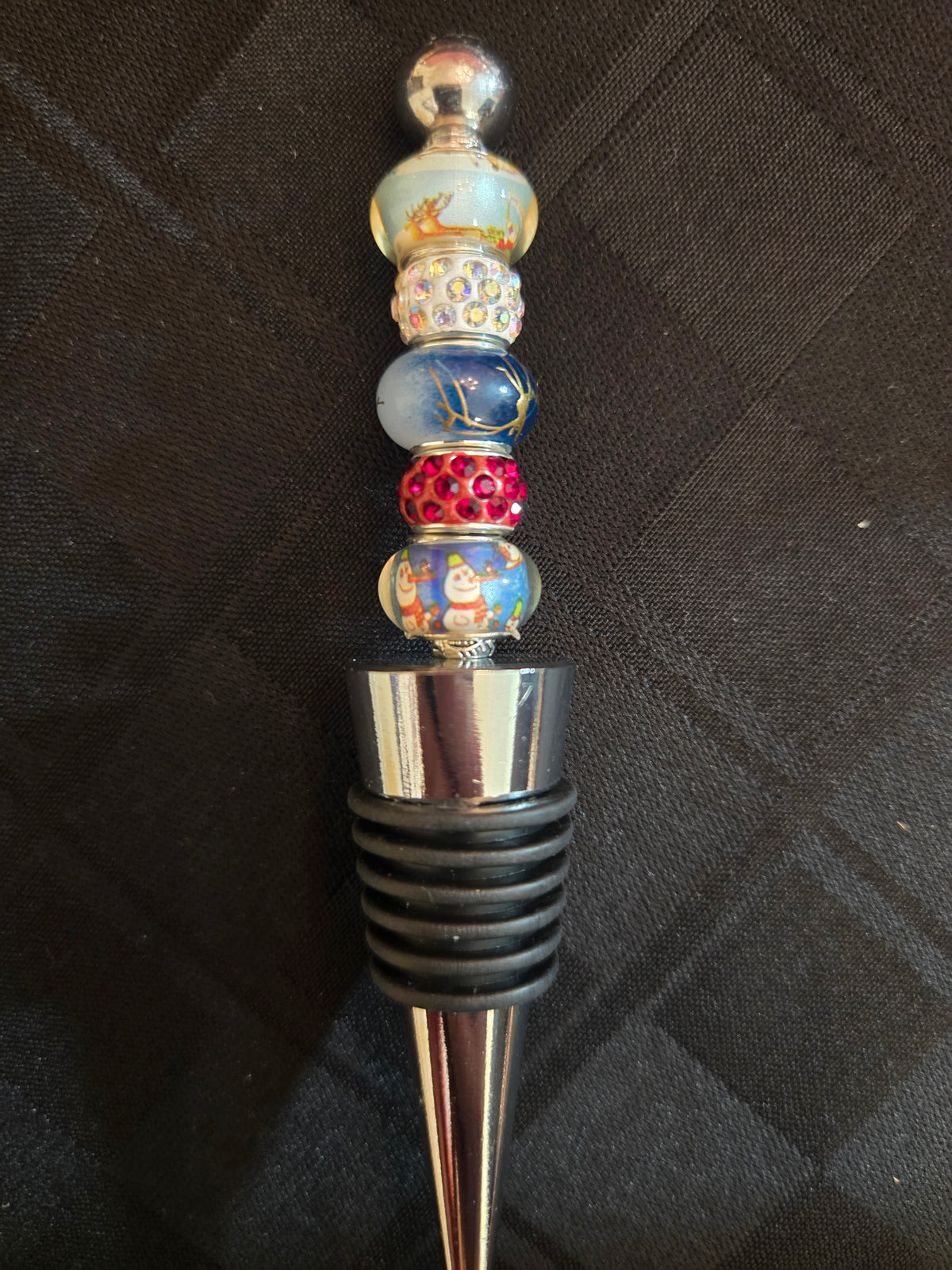 W12 Blue Christmas Beaded Wine Bottle Stopper