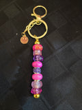 GL17 Magenta and Dark Purple Beaded Keychain with smiley face charm