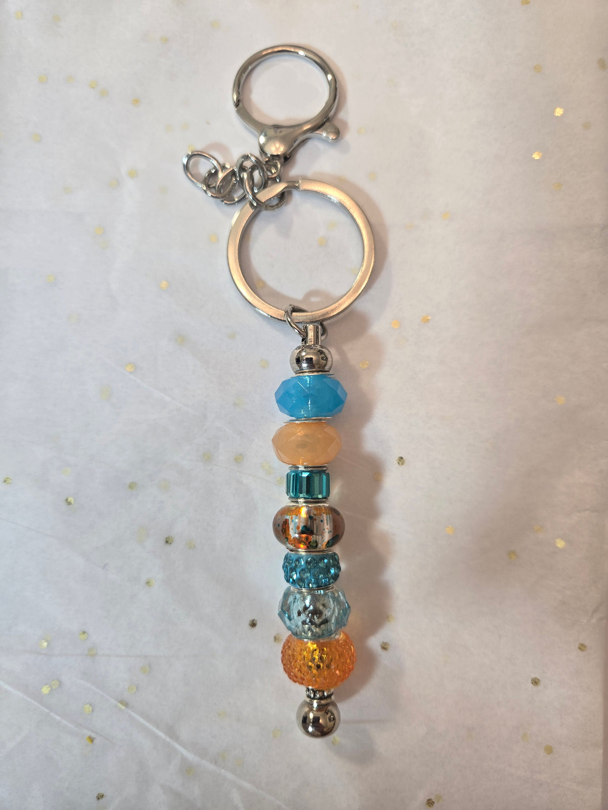 SL1 Turquoise and Orange Beaded Keychain