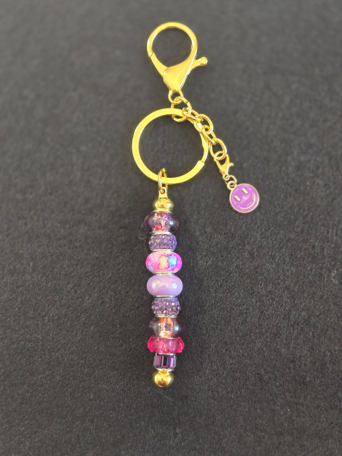 GL1 Purple Beaded Keychain with smiley face