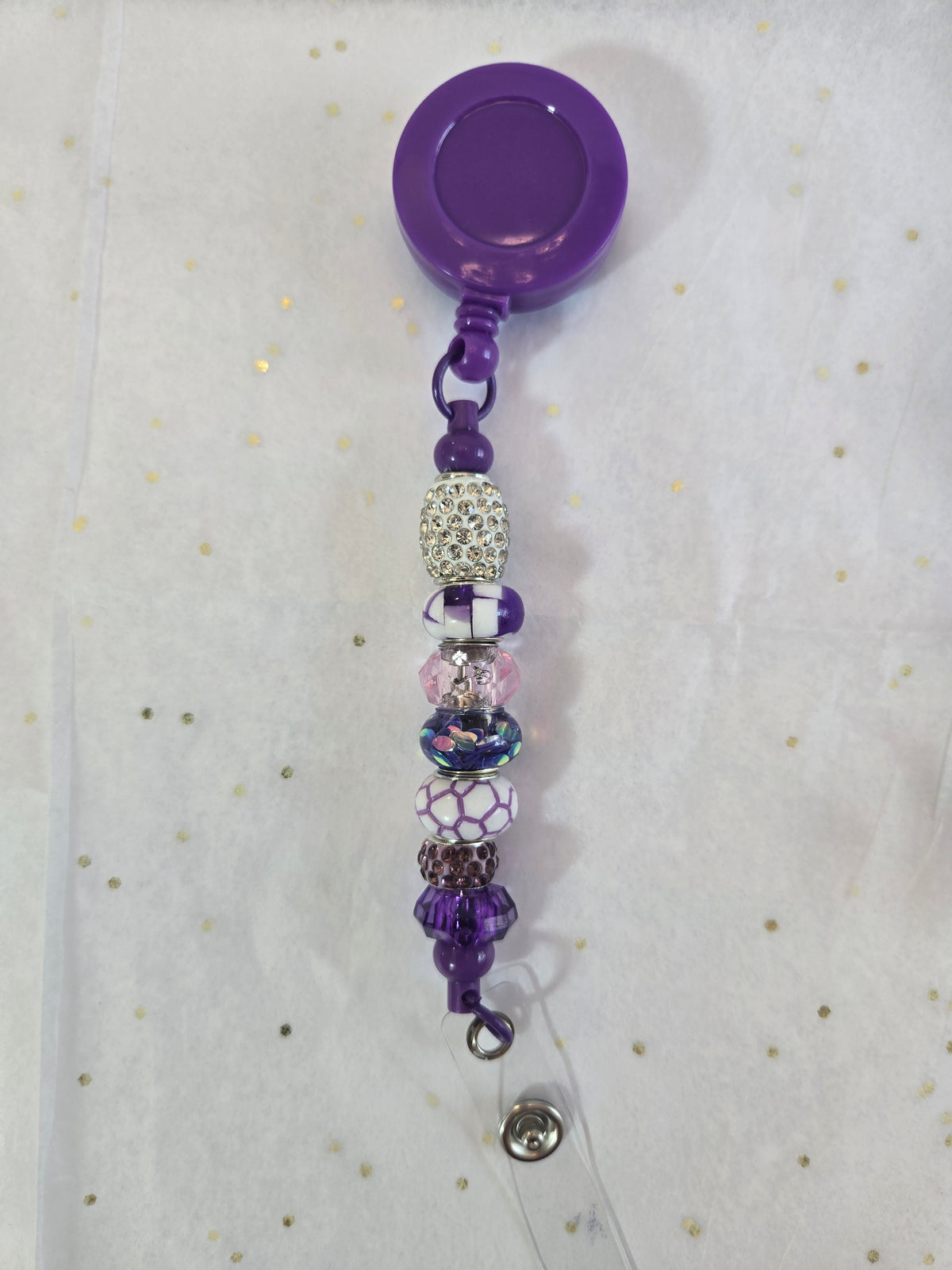 BH10 Purple and Silver Beaded Badge Holder, Purple Holder