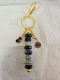 GL17 Black and White Beaded Keychain with smiley face and black cat