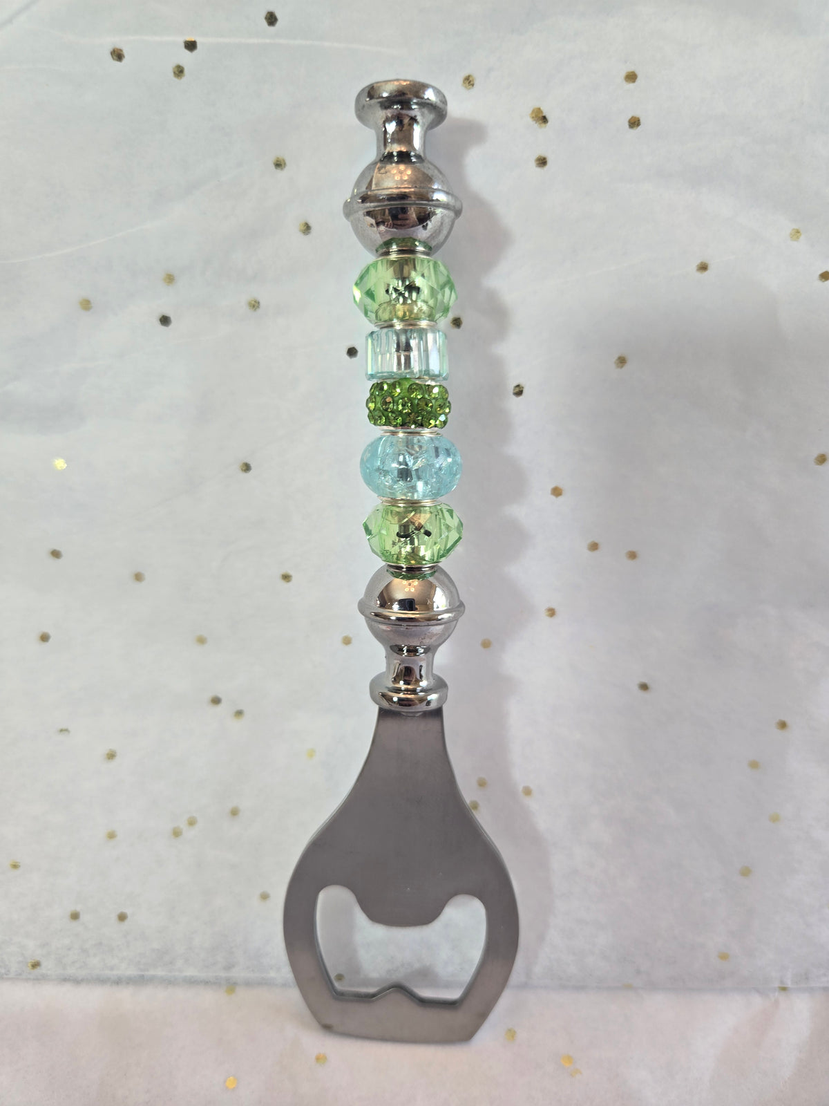 BO6 Green and Light Blue Beaded Bottle Opener