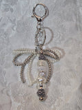 SL30 Silver and White Beaded Keychain, Bridal