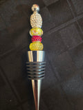 W14 Yellow and Red Christmas Beaded Wine Bottle Stopper