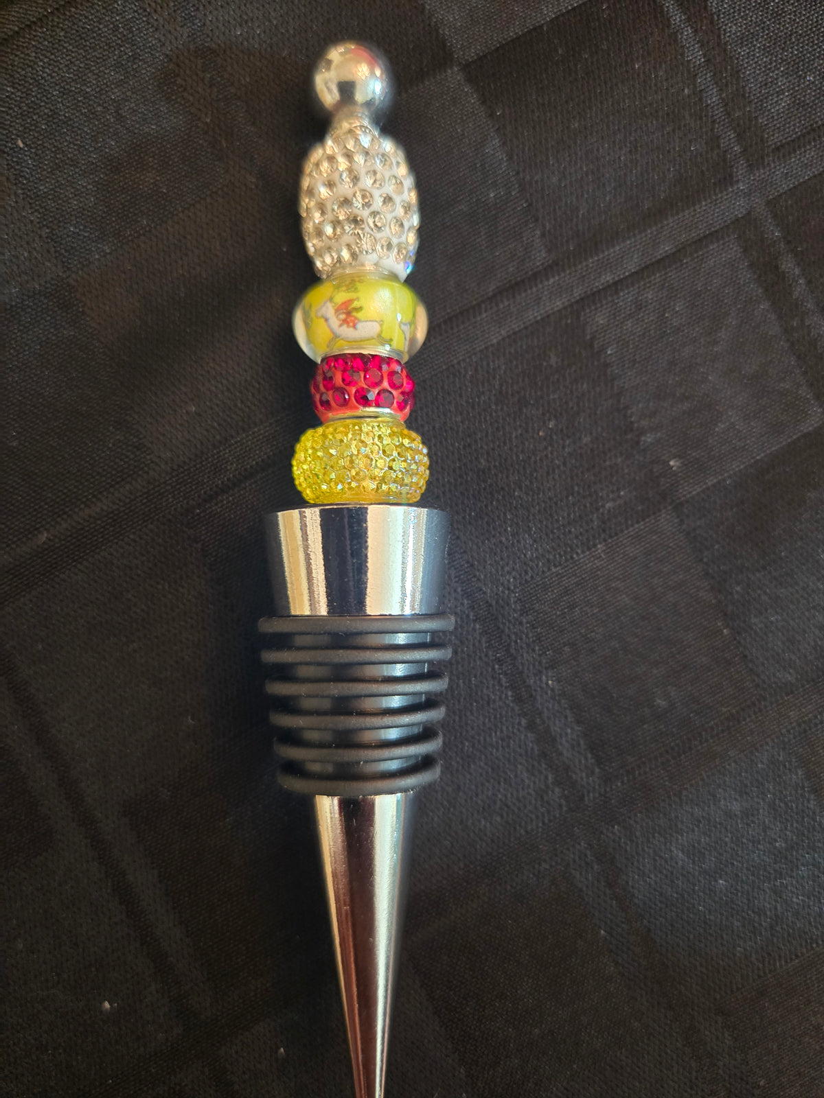 W14 Yellow and Red Christmas Beaded Wine Bottle Stopper