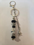 SL26 Black and White Beaded Keychain Pirate charm