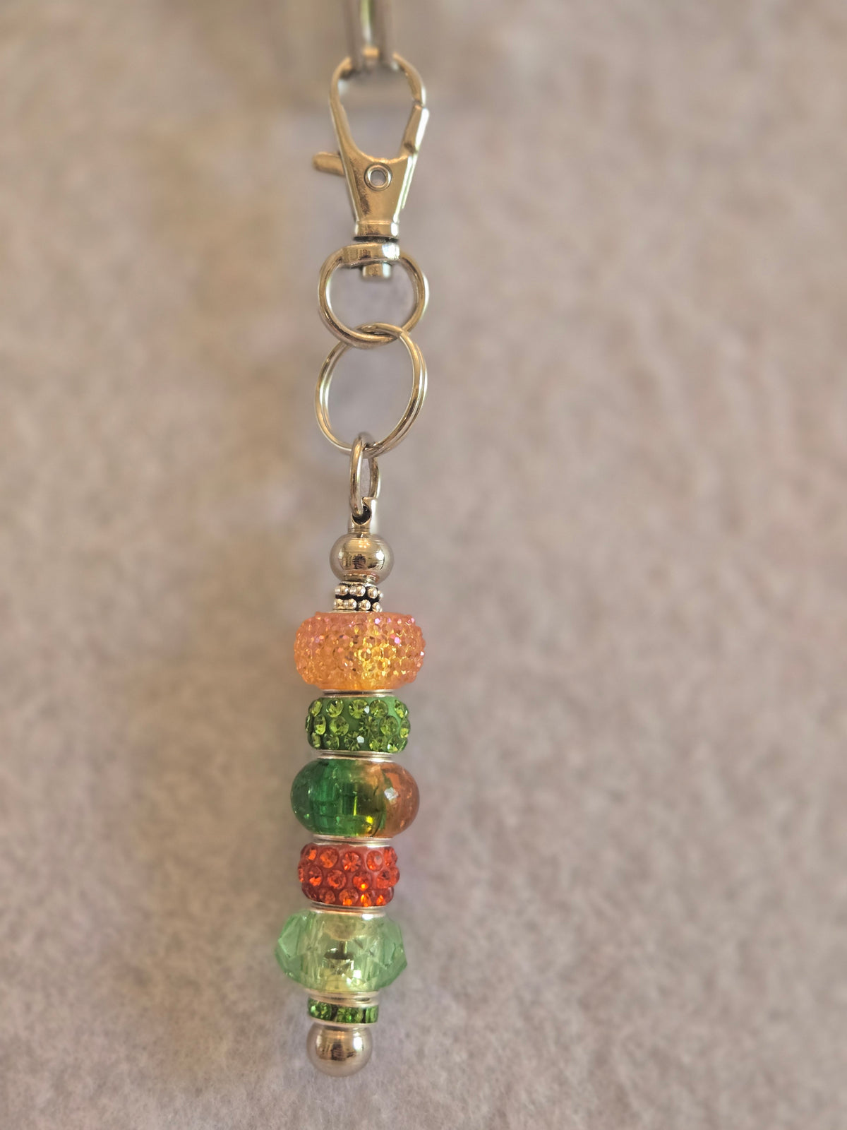 GS7 Orange and Green Beaded Keychain in Silver