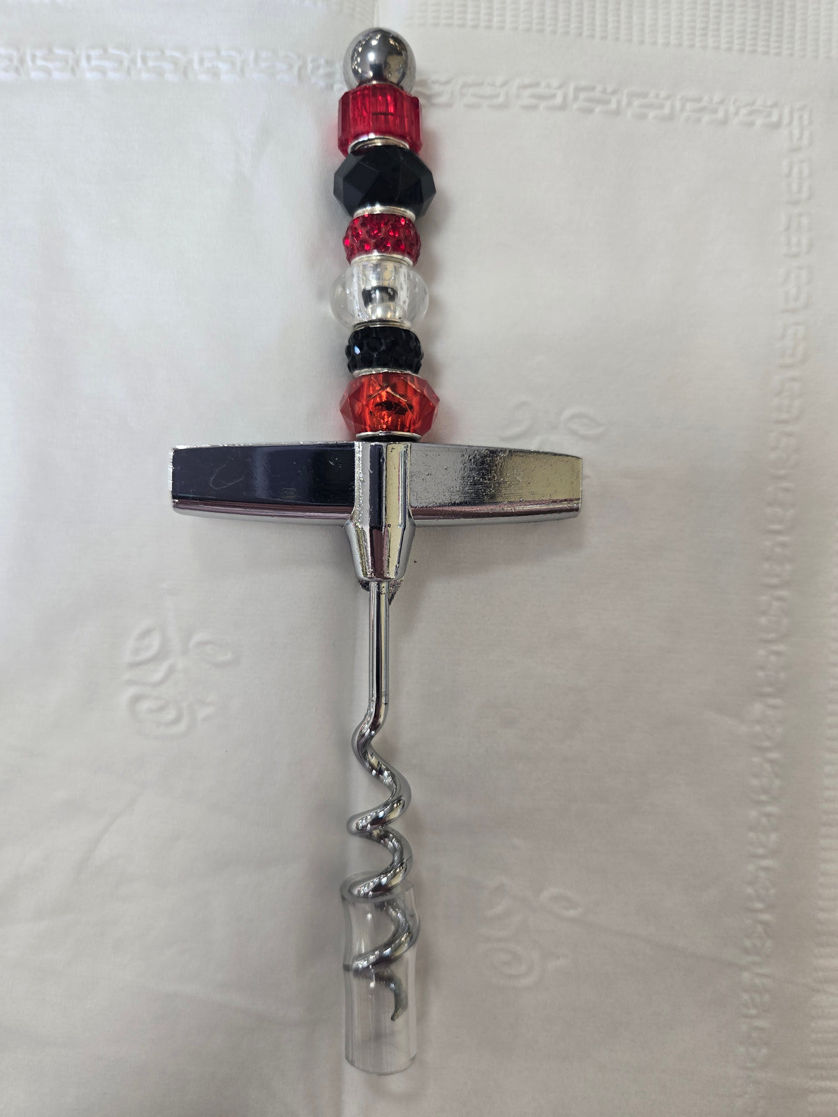 W22 Black, Whiten Red Beaded corkscrew