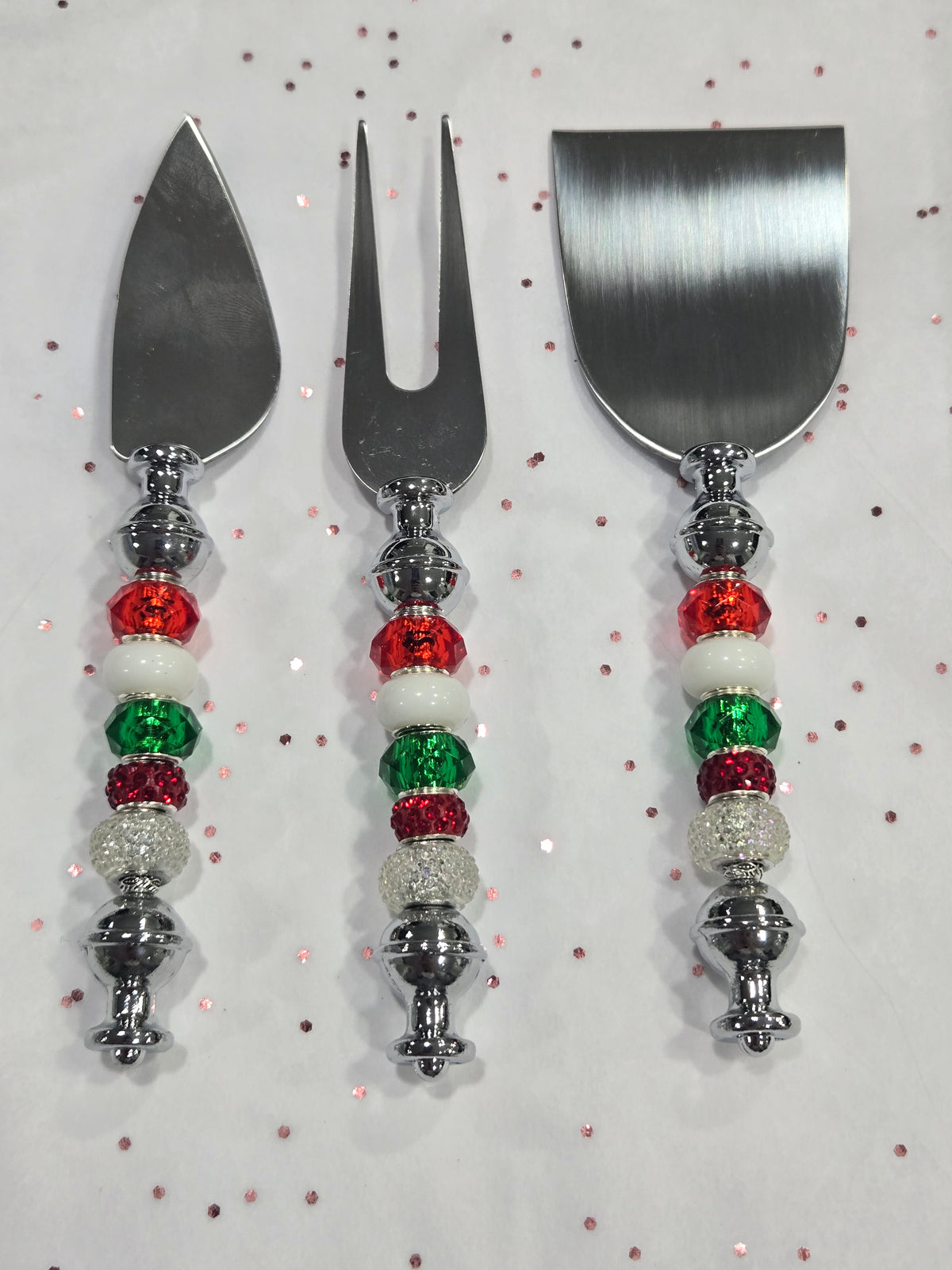 Set4 Christmas Beaded Cheese Plate Serving Pieces
