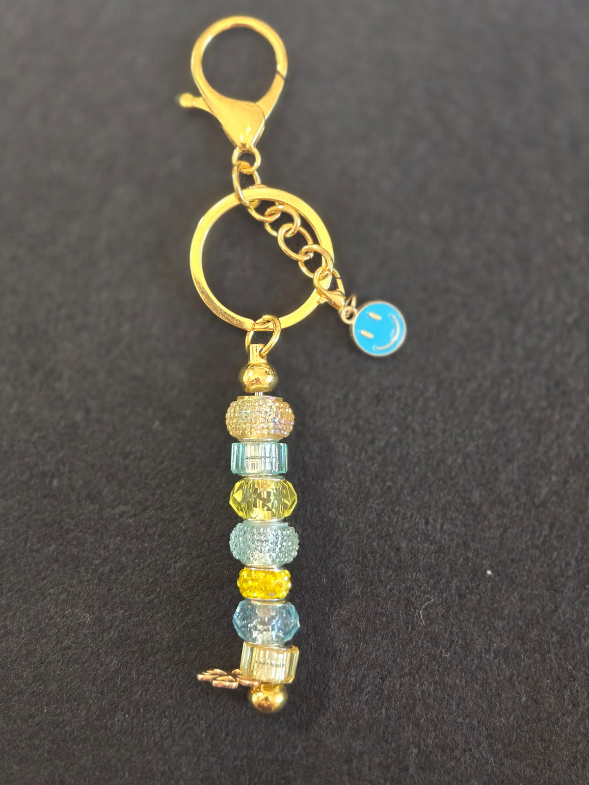 GL4 Yellow and Turquoise Beaded Keychain with smiley face