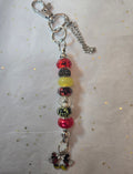 S2-17 Red, Black, and Yellow Silver Long Beaded Keychain with Mickey and Minnie charm