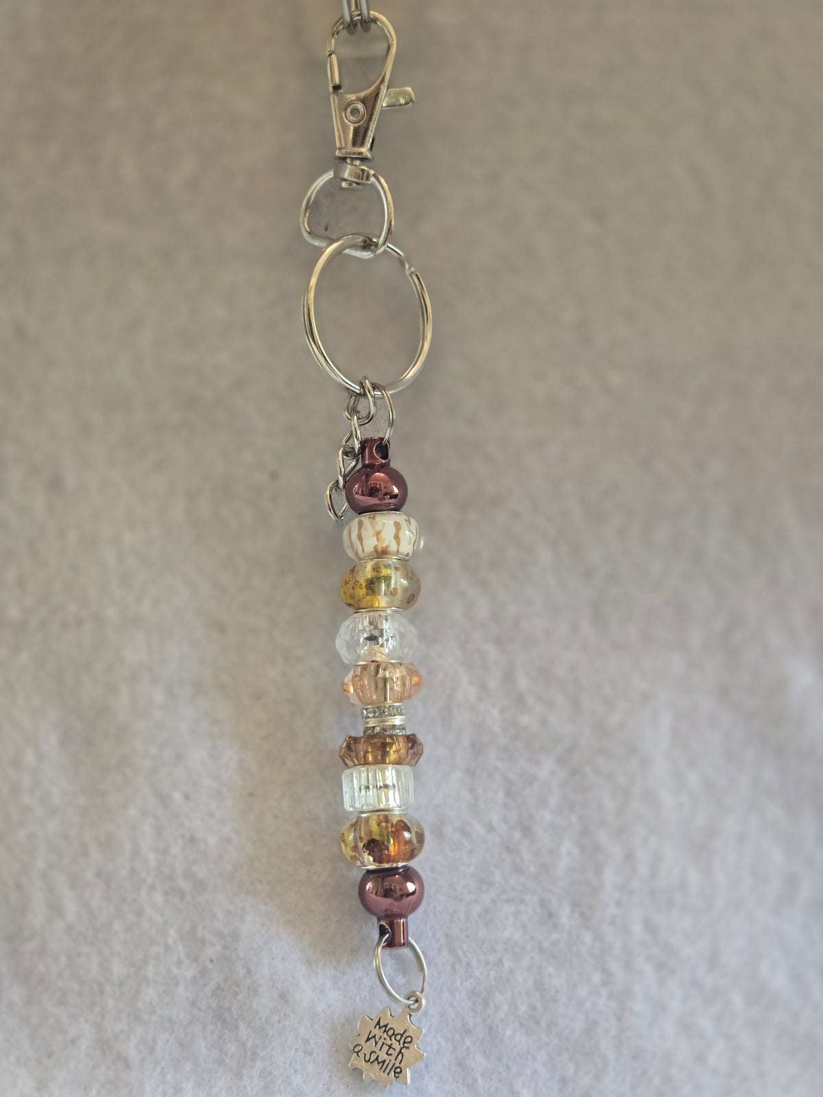 S2-11 Brown and White Beaded Keychain